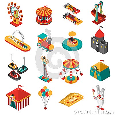 Amusement Park Isometric Icons Collection Vector Illustration