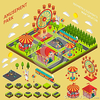 Amusement Park Isometric Map Creator Composition Vector Illustration