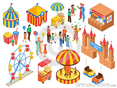 Amusement Park Isometric Set Vector Illustration