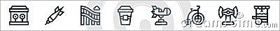 Amusement park line icons. linear set. quality vector line set such as popcorn cart, roll o plane, bycicle, coffee, water slide, Vector Illustration
