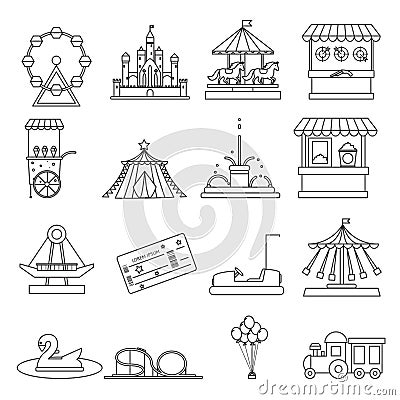 Amusement park lineart elements isolated background design concept vector illustration Vector Illustration