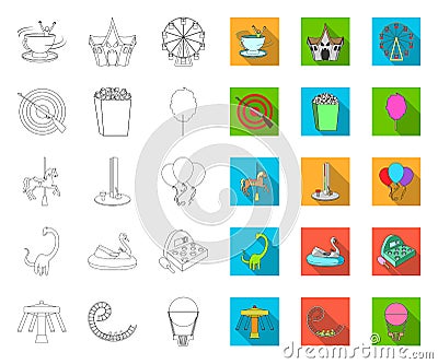 Amusement park outline,flat icons in set collection for design. Equipment and attractions vector symbol stock web Vector Illustration