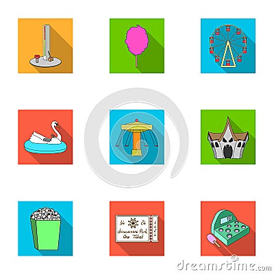 The amusement Park rides. The attributes of a recreational Park, panic room, cotton candy.Amusement Park icon in set Vector Illustration