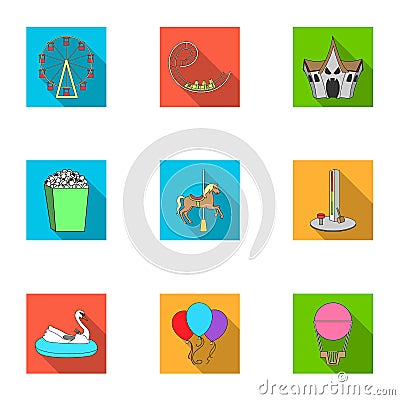 The amusement Park rides. The attributes of a recreational Park, panic room, cotton candy.Amusement Park icon in set Vector Illustration