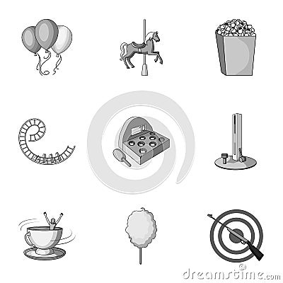 The amusement Park rides. The attributes of a recreational Park, panic room, cotton candy.Amusement Park icon in set Vector Illustration