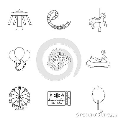 The amusement Park rides. The attributes of a recreational Park, panic room, cotton candy.Amusement Park icon in set Vector Illustration