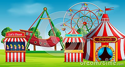 Amusement park scene at daytime Vector Illustration