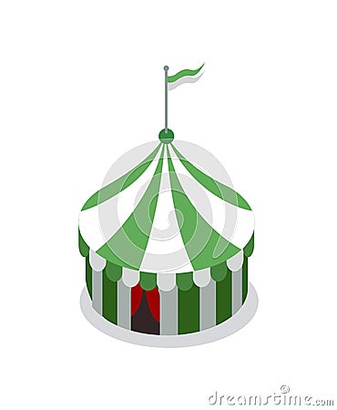 Amusement park striped tent isometric 3D element Vector Illustration