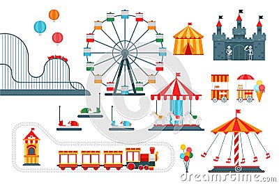 Amusement park vector flat elements isolated on white background Vector Illustration