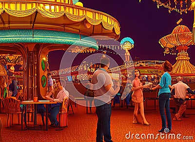Amusement and Recreation Attendants Fictional Work Enviroment Scene. Stock Photo