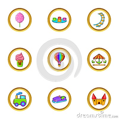 Amusement rest icon set, cartoon style Vector Illustration