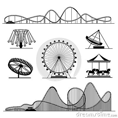 Amusement ride or luna park roller coasters entertainment vector set Vector Illustration