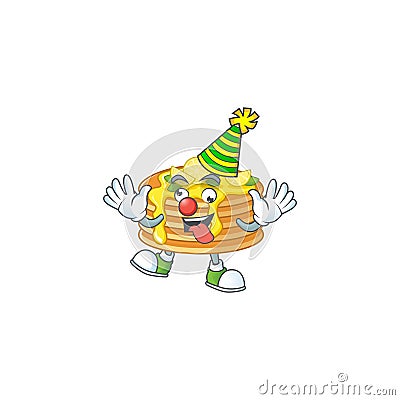 Amusing Clown lemon cream pancake cartoon character mascot style Vector Illustration