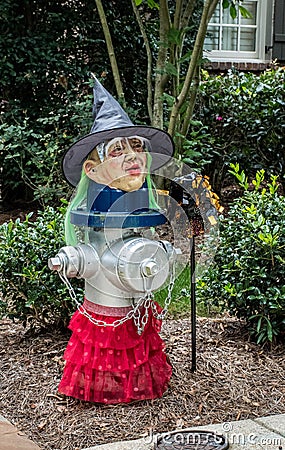 An amusing and creative fire hydrant witch, Woodstock, Georgia, USA Editorial Stock Photo