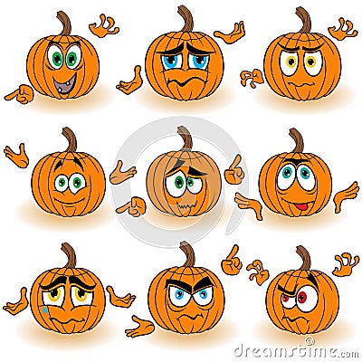 Amusing gesticulating orange pumpkins Vector Illustration