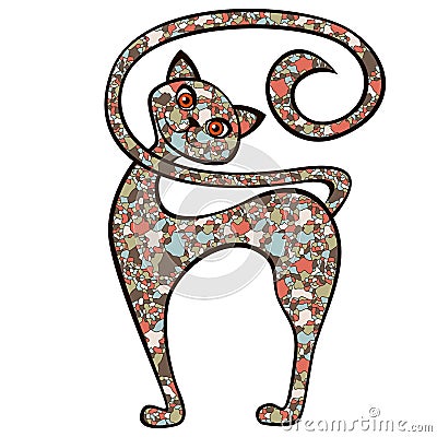 Amusing and interesting cat composed of mosaic Vector Illustration