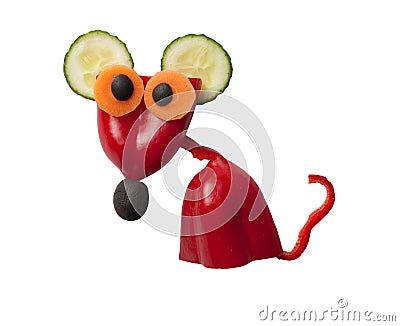 Amusing mouse made of pepper and cucumber Stock Photo