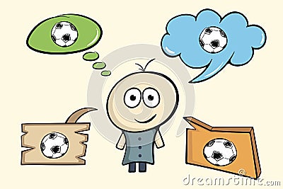 The character thinks of soccer Vector Illustration