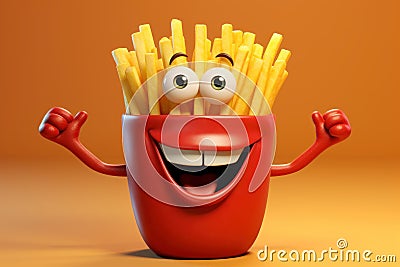 Amusing Smiling fries character. Generate Ai Stock Photo