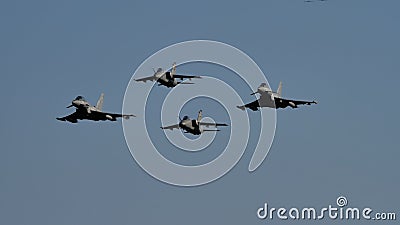 AMX Ghibli and Eurofighter Typhoon combat military fighter jets formation Editorial Stock Photo