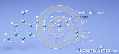 amylmetacresol molecule, molecular structures, antiseptic, 3d model, Structural Chemical Formula and Atoms with Color Coding Stock Photo