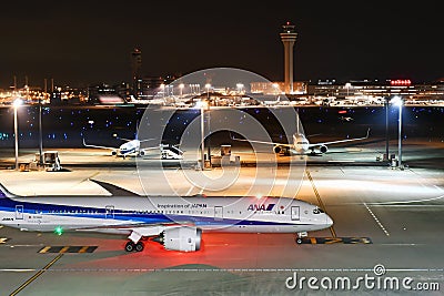 ANA All Nippon Airways Jet Taxiing at Haneda Airport Editorial Stock Photo