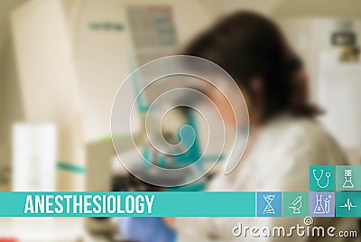 Anaesthesiology medical concept image with icons and doctors on background Stock Photo