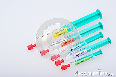 Anaesthetic induction syringes Stock Photo