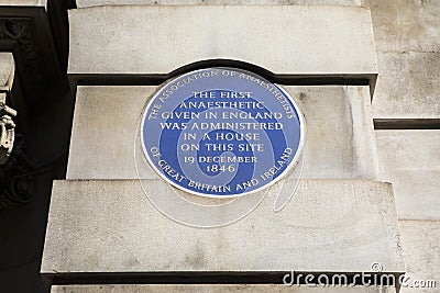 Anaesthetic Plaque in London Editorial Stock Photo