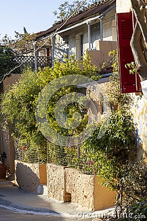 Anafiotika, scenic tiny neighborhood of Athens, part of the old historical district Plaka, narrow streets, Athens, Greece Stock Photo