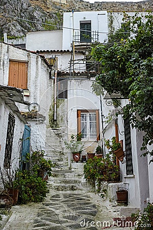 Anafiotika, scenic tiny neighborhood of Athens, part of old historical neighborhood Plaka, Greece Stock Photo