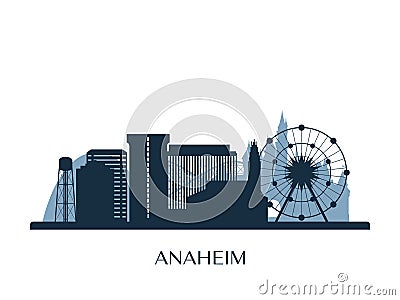 Anaheim skyline, monochrome silhouette. Vector Illustration