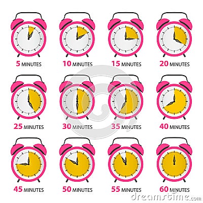 Analog Alarm Clock Symbols Set Vector Illustration