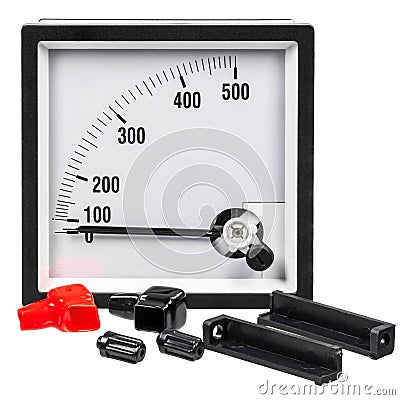 Analog ammeter or voltmeter with a dial, arrow and accessories Stock Photo