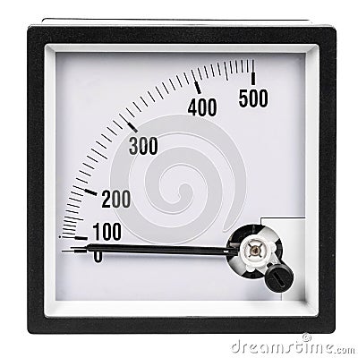 Analog ammeter or voltmeter with dial and arrow Stock Photo