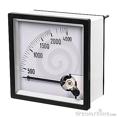 Analog ammeter or voltmeter with dial and arrow Stock Photo