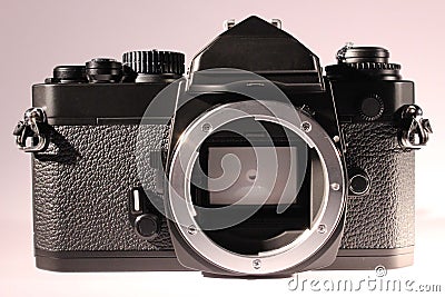 Analog camera body without lens, front view Stock Photo