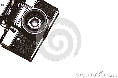 Analog camera on white background. copy space Stock Photo