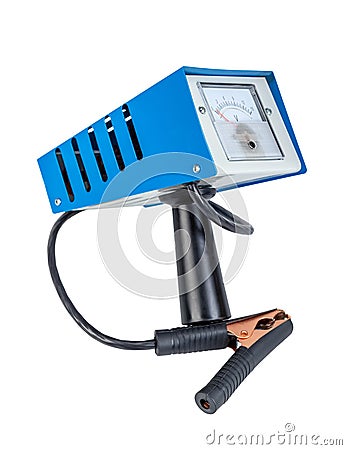 Analog car battery tester, power test load fork Stock Photo