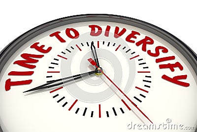 Time to diversify. Clock with text Stock Photo