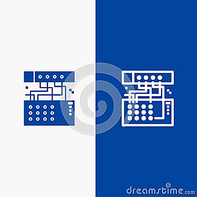 Analog, Connection, Device, Module, Sound Line and Glyph Solid icon Blue banner Line and Glyph Solid icon Blue banner Vector Illustration
