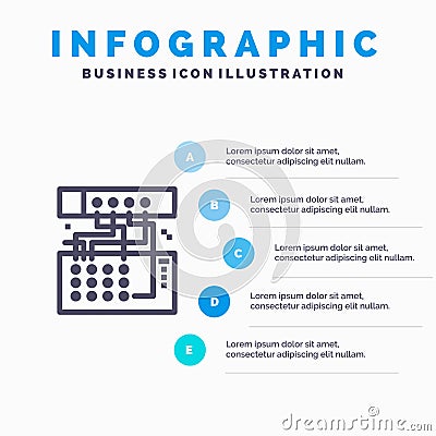 Analog, Connection, Device, Module, Sound Line icon with 5 steps presentation infographics Background Vector Illustration