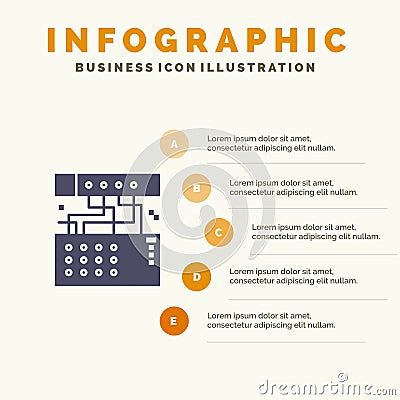 Analog, Connection, Device, Module, Sound Solid Icon Infographics 5 Steps Presentation Background Vector Illustration