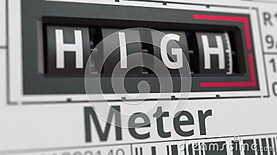 Analog counter displays HIGH text, conceptual 3D rendering Stock Photo