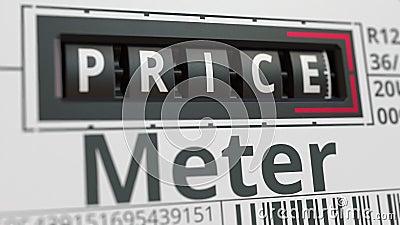 Analog counter displays PRICE text, conceptual 3D rendering Stock Photo