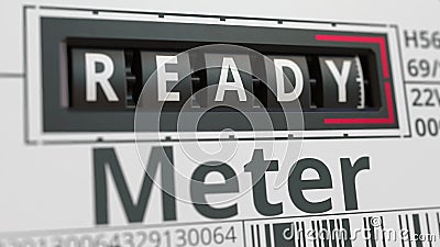 Analog counter displays READY text, conceptual 3D rendering Stock Photo