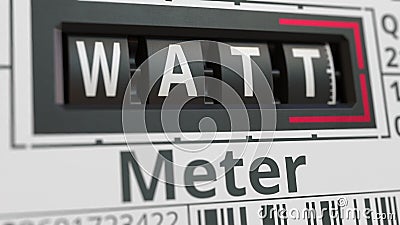 Analog counter displays WATT text, conceptual 3D rendering Stock Photo