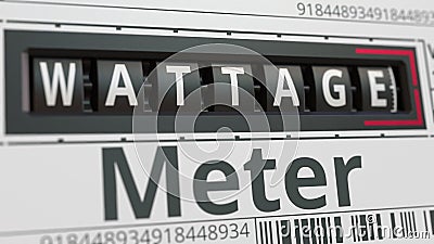 Analog counter displays WATTAGE text, conceptual 3D rendering Stock Photo