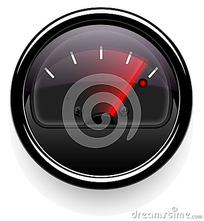 Analog indicator with an arrow. The device is a level or pressure display. Dark disign. Stock Photo