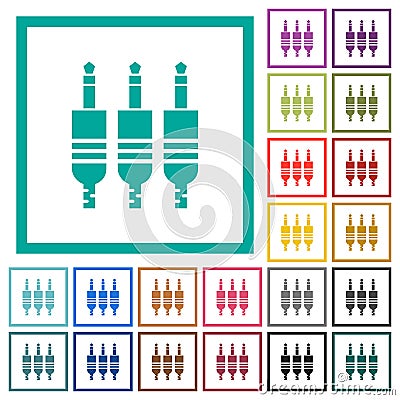 Analog jack connectors flat color icons with quadrant frames Stock Photo